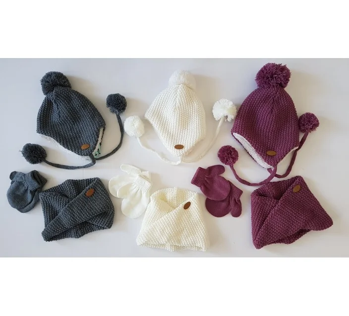 Conjunto Gorro+Cuello+Manop Pompon