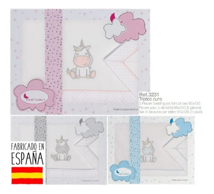 Triptico Cuna 120x60 100%Cotton Unicorni