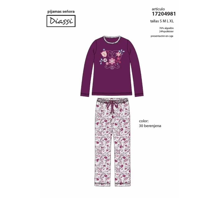 Pijama Sra Bordado M/L Tundosado Flores