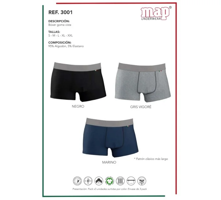 Pack 3 Boxer Cro Goma Vista