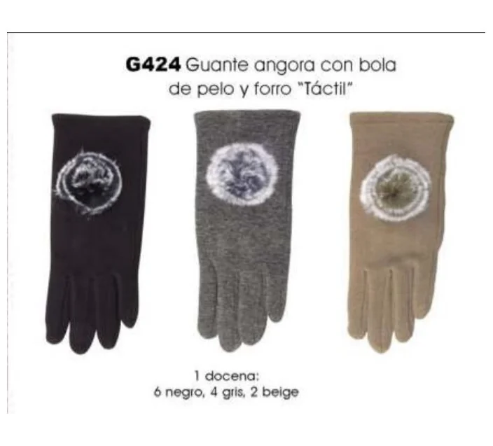 Guante Sra Angora Liso Bola Pelo