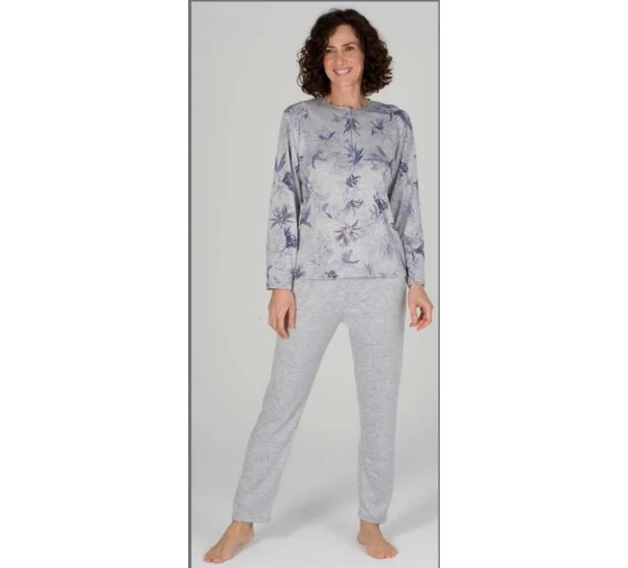 Pijama Sra M/L Punto Estampado Flor